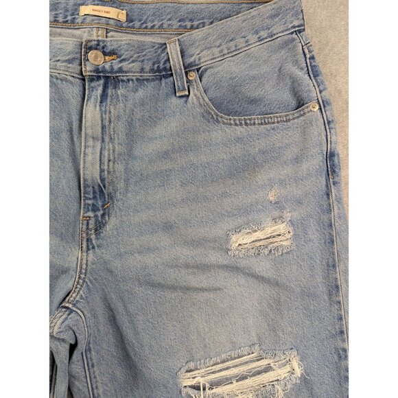 Levis Premium Jeans Mens 34x30 Blue Baggy Dad Straight Distressed Whiskers Big E - Picture 3 of 16